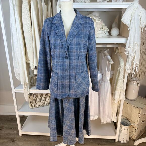 Vintage Caper Mates skirt suit set plaid, sm med  office retro, 60's 70's # 4390 - Picture 1 of 12